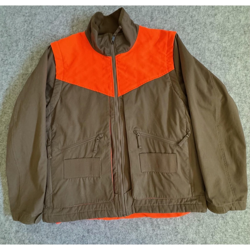 Cabela's Jacket Mens Large Brown Blaze Orange Upland Hunting Zip Off Sleeves